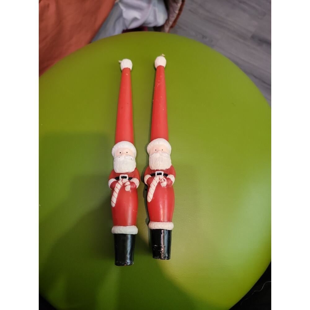 Set of 2 Santa Taper Candles Candlesticks Candy Cane Decor Vintage